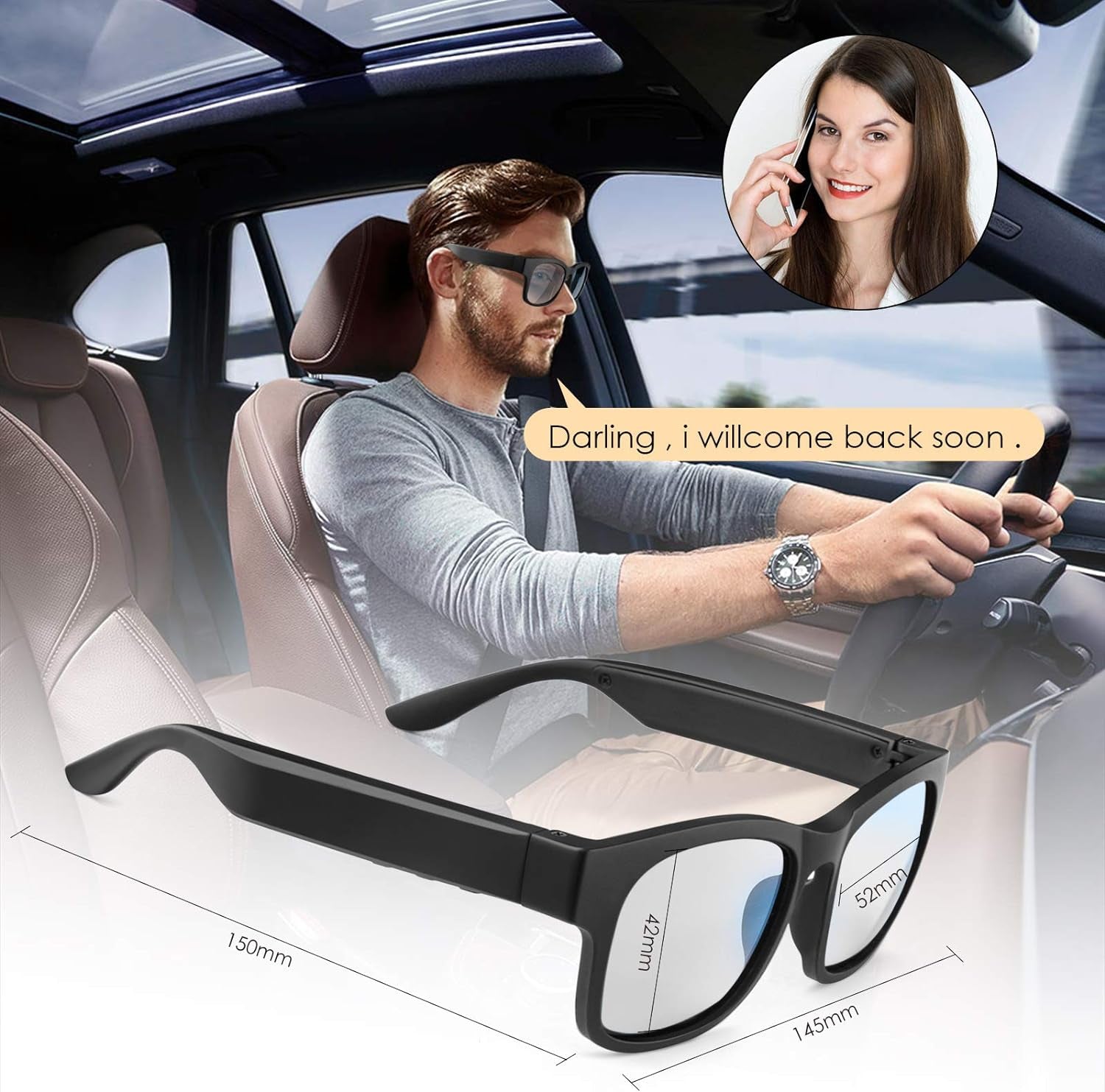 Smart Glasses Smart Audio Glasses Wireless Bluetooth Sunglasses Polarized IPX4 Waterproof - PREMA TIME - Prema Time