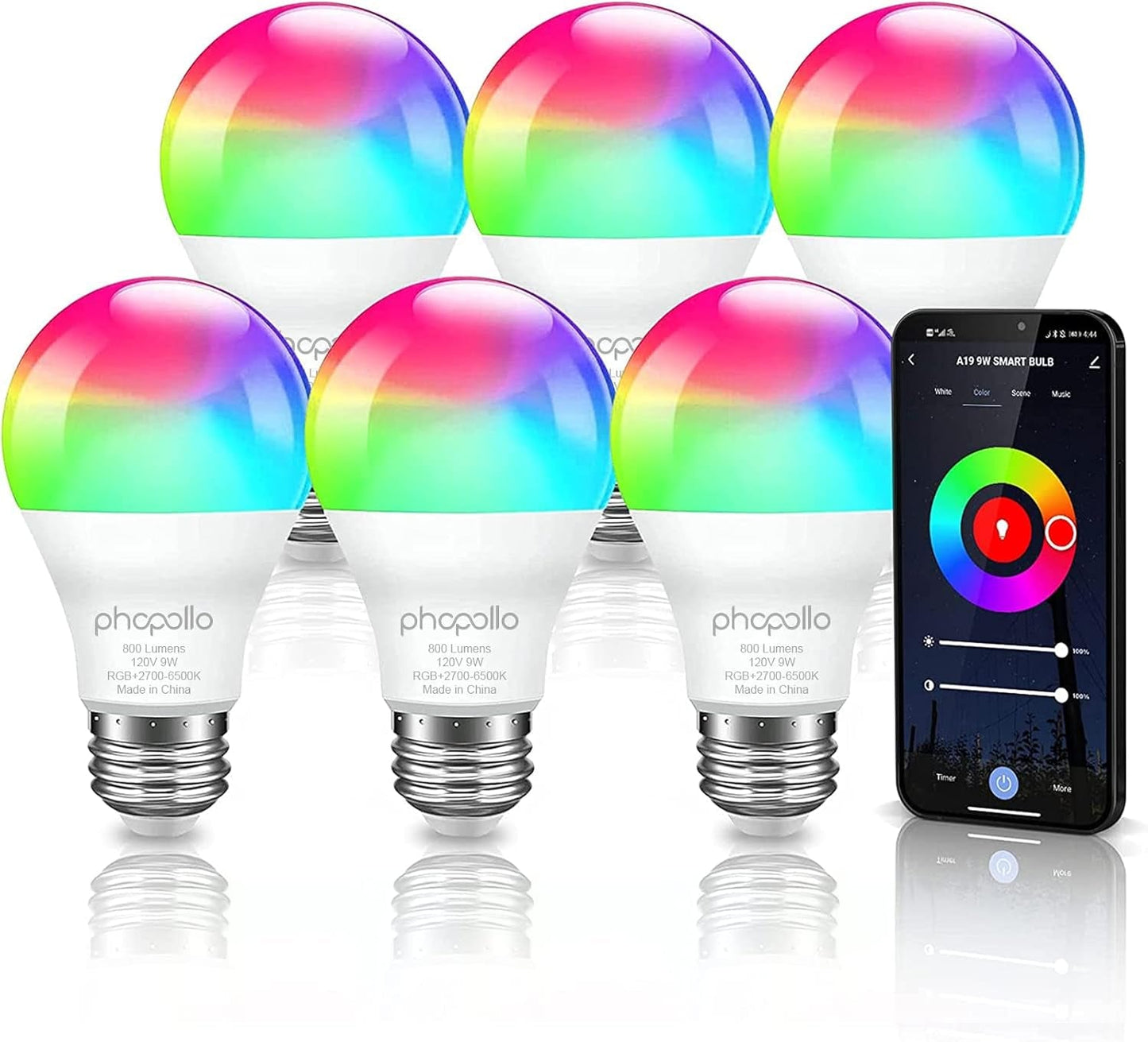 Smart LED Bulbs RGBCW WiFi Multicolor LED 6 - Pack A19 E26 9W Alexa Google Compatible - PREMA TIME - Prema Time