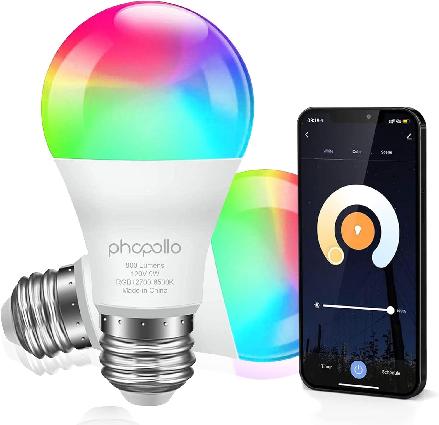 Smart LED Bulbs RGBCW WiFi Multicolor LED 6 - Pack A19 E26 9W Alexa Google Compatible - PREMA TIME - Prema Time