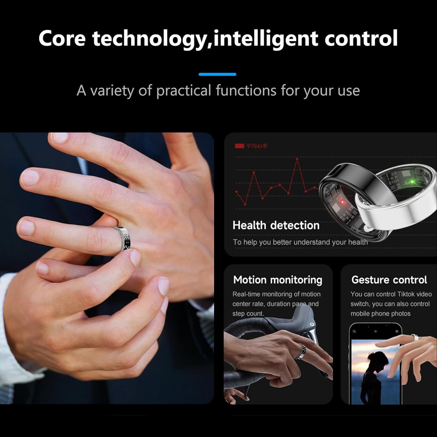 Smart Ring Fitness Tracker IP68 Waterproof Health Monitor Bluetooth App - PREMA TIME - Prema Time