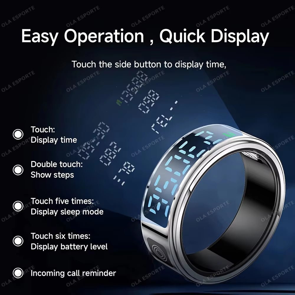 Smart Ring LED Touch Display Gesture Swipe Heart Rate Monitor 5ATM Waterproof - PREMA TIME - Prema Time