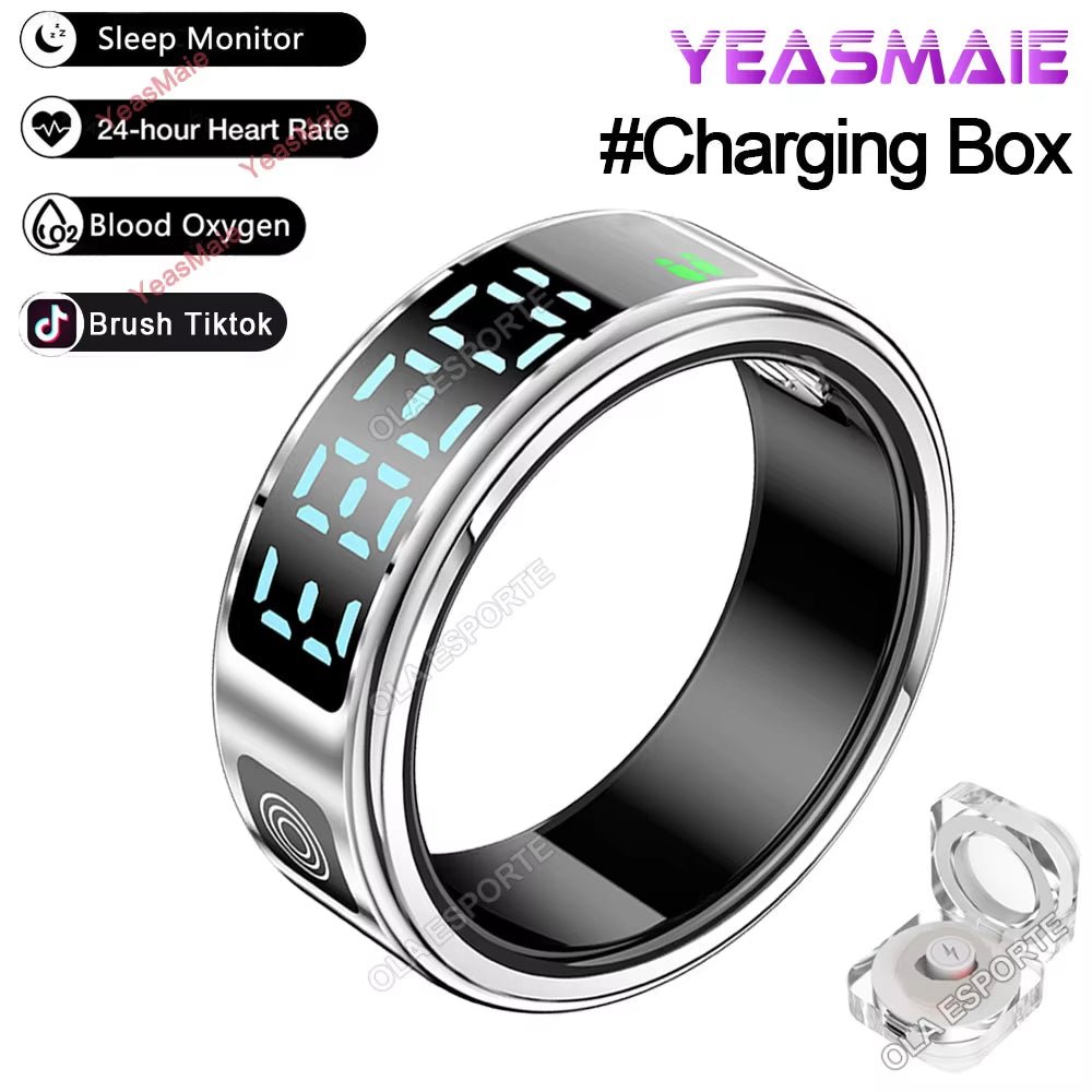 Smart Ring LED Touch Display Gesture Swipe Heart Rate Monitor 5ATM Waterproof - PREMA TIME - Prema Time