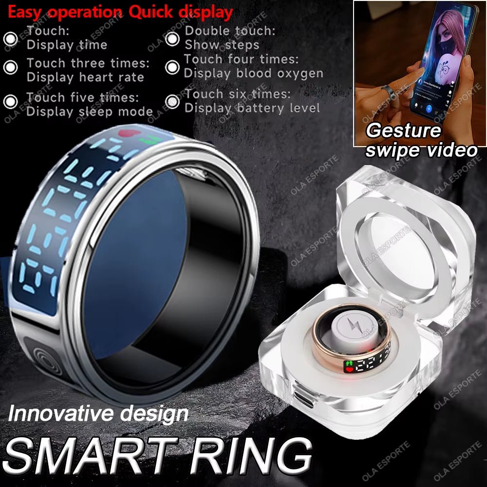 Smart Ring LED Touch Display Gesture Swipe Heart Rate Monitor 5ATM Waterproof - PREMA TIME - Prema Time