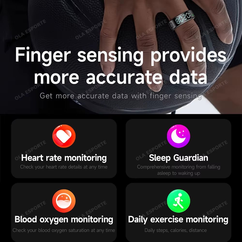 Smart Ring LED Touch Display Gesture Swipe Heart Rate Monitor 5ATM Waterproof - PREMA TIME - Prema Time