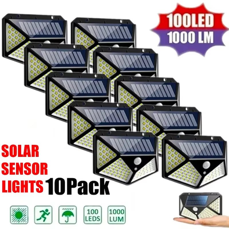 100 LED Solar Wall Lamp Outdoor Light with Motion Sensor - Waterproof - Prema Time