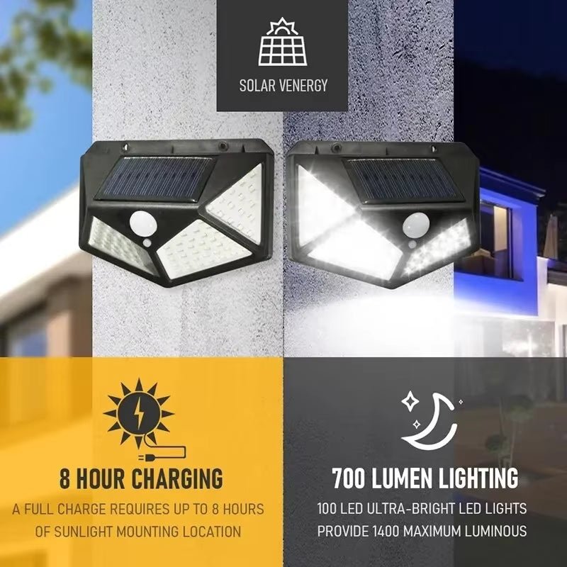 100 LED Solar Wall Lamp Outdoor Light with Motion Sensor - Waterproof - Prema Time