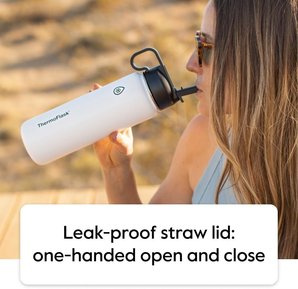 Thermoflask 18 Oz Double Wall Vacuum Insulated Stainless Steel Water Bottle Spout Straw Lids - PREMA TIME - Prema Time