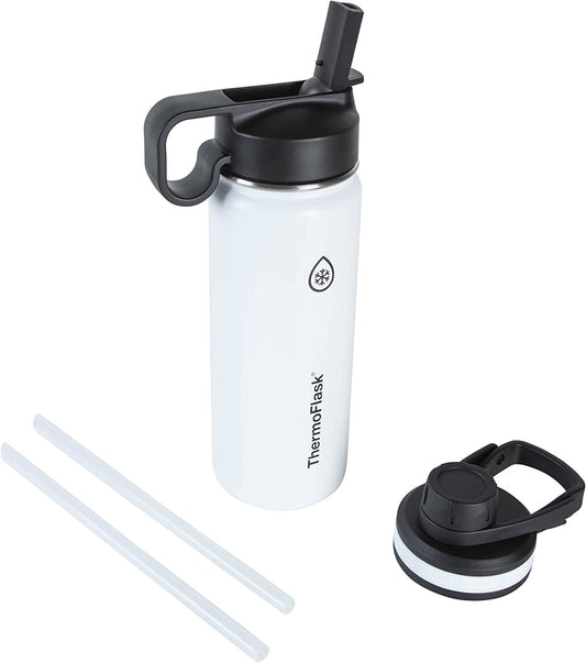 Thermoflask 18 Oz Double Wall Vacuum Insulated Stainless Steel Water Bottle Spout Straw Lids - PREMA TIME - Prema Time