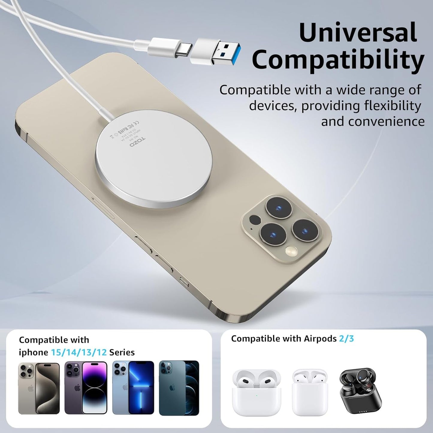 TOZO 2025 W6 Wireless Magnetic Charger - 15W Fast Charging iPhone 16 Samsung - PREMA TIME - Prema Time