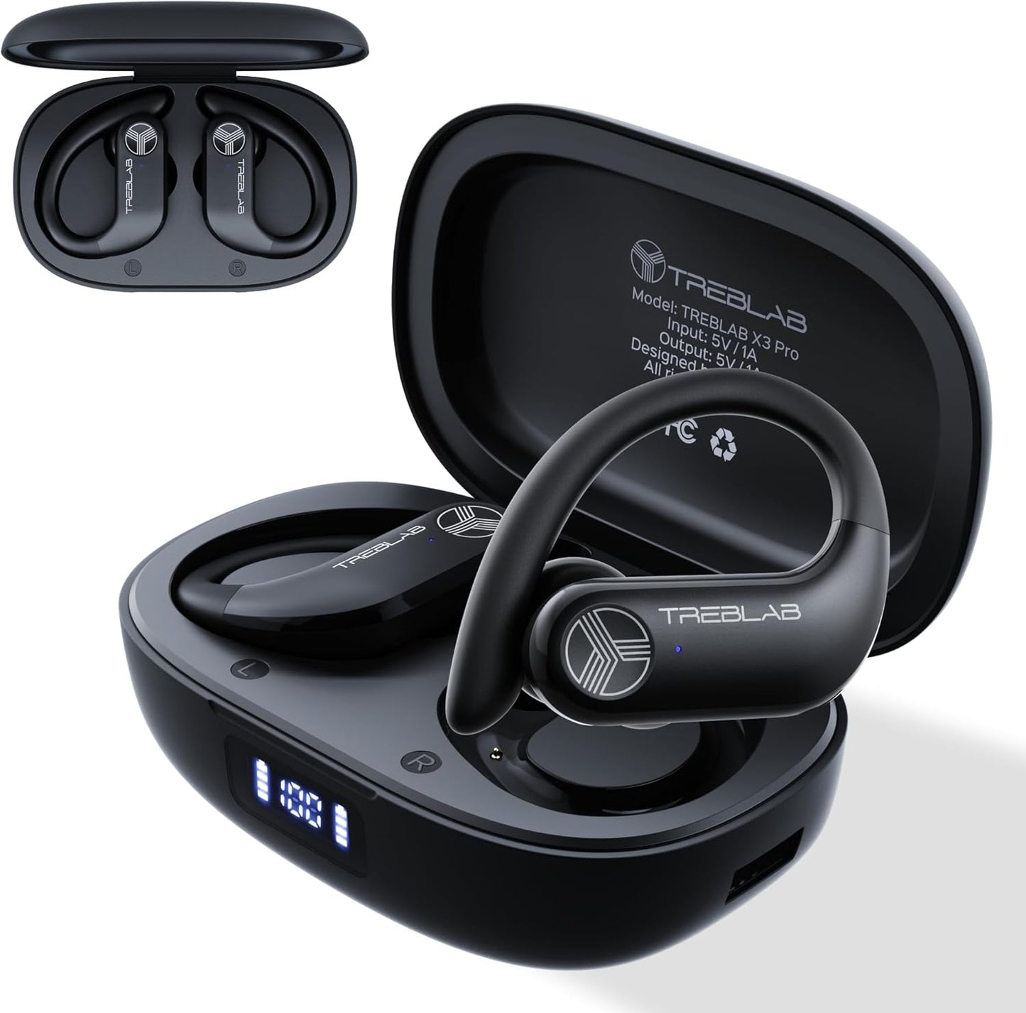 TREBLAB X3 Pro Workout Earbuds - Punchy Bass, 145H Playtime, IPX5 Waterproof, 2 Mics - Prema Time