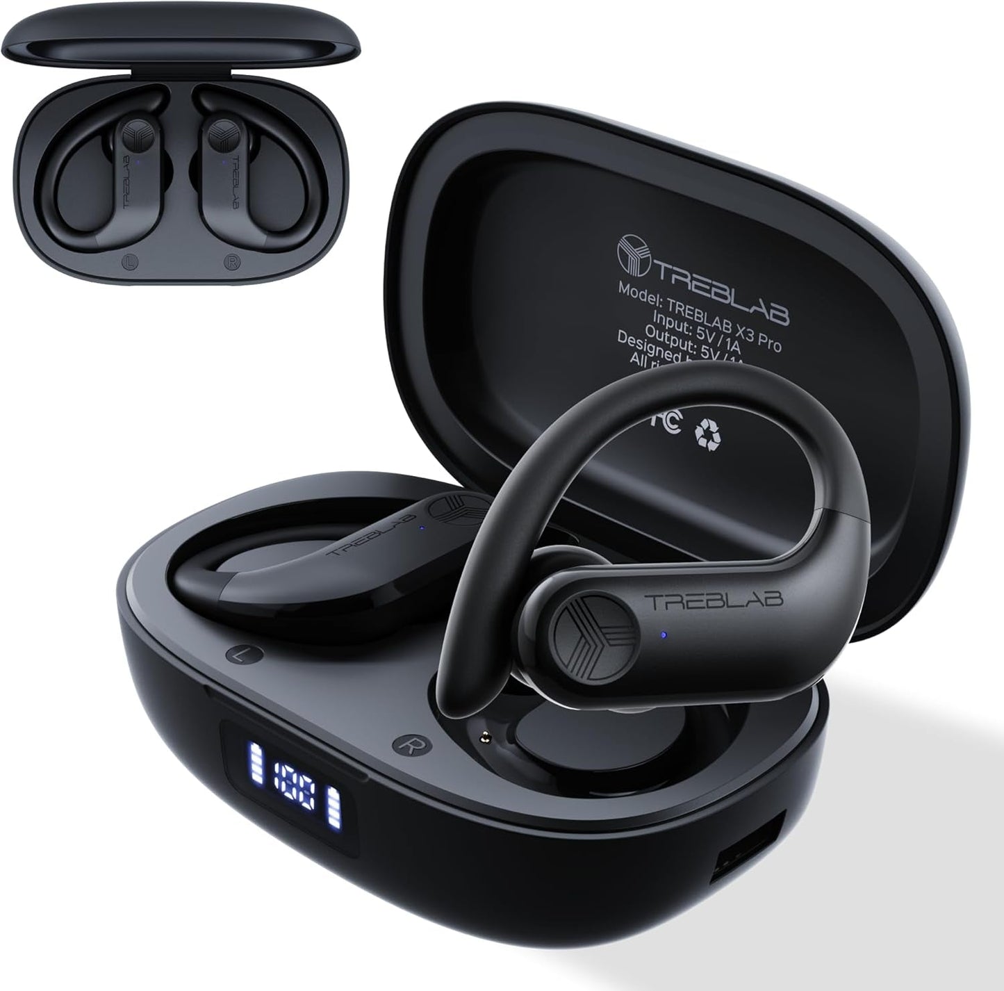 TREBLAB X3 Pro Workout Earbuds - Punchy Bass, 145H Playtime, IPX5 Waterproof, 2 Mics - Prema Time