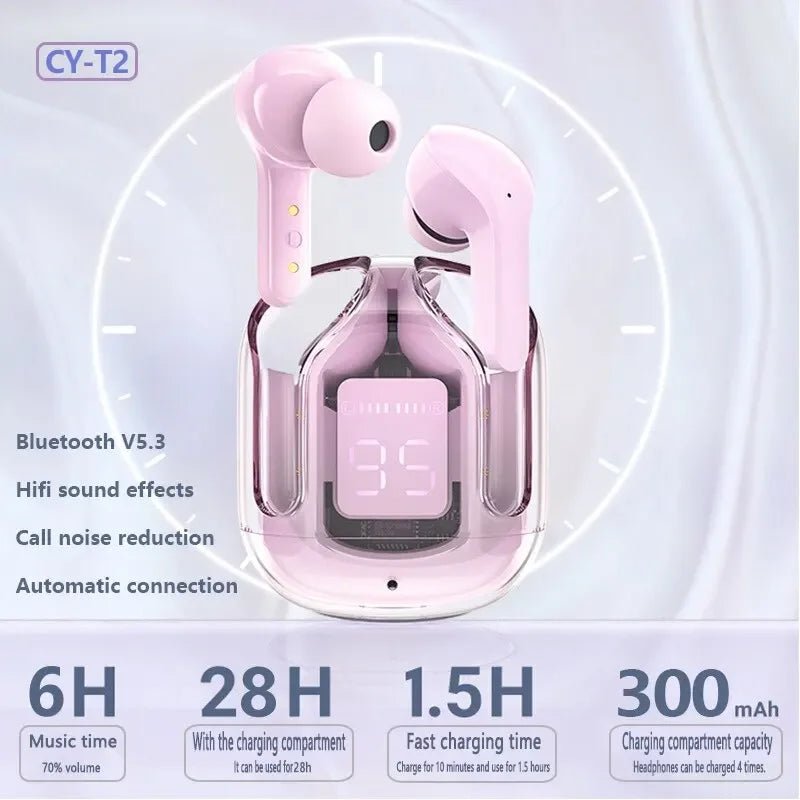 TWS Wireless Earphones Transparent Bluetooth ENC Sports Headphones LED Display Stereo Sound - PREMA TIME - Prema Time