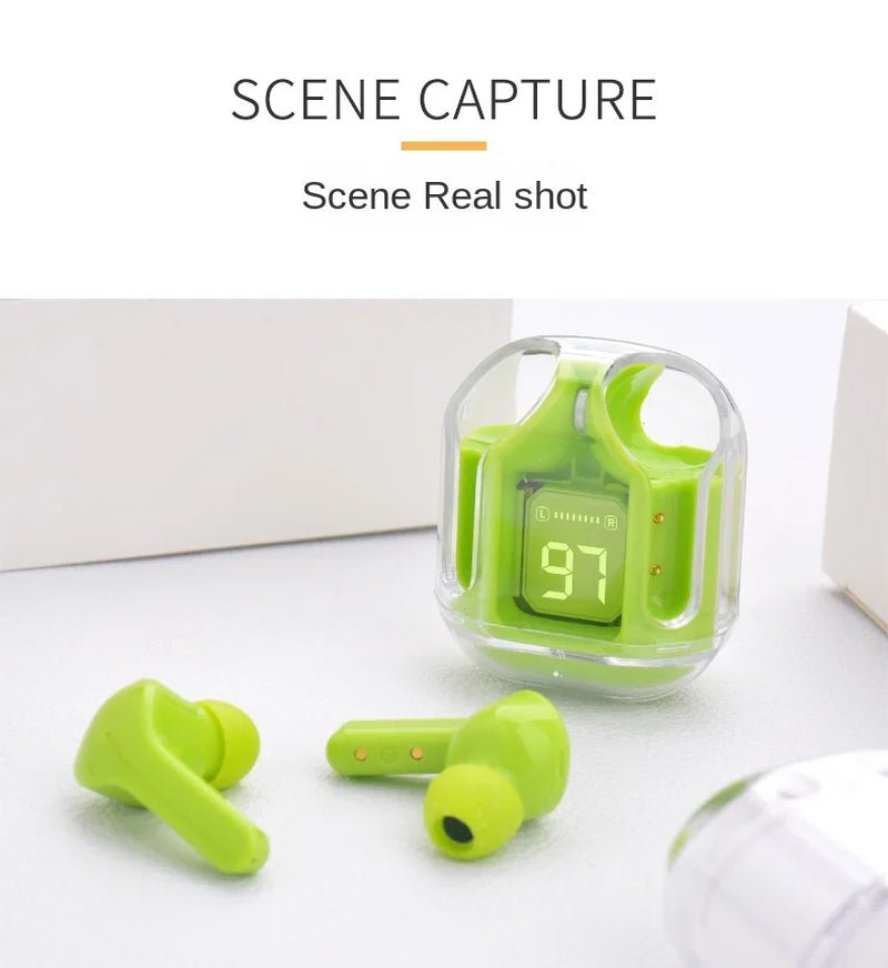 TWS Wireless Earphones Transparent Bluetooth ENC Sports Headphones LED Display Stereo Sound - PREMA TIME - Prema Time