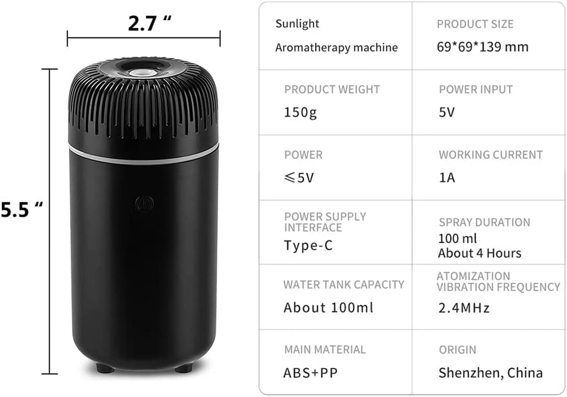 Unee Car Diffuser 100ML USB Mini Aromatherapy Humidifier Essential Oil Black - PREMA TIME - Prema Time