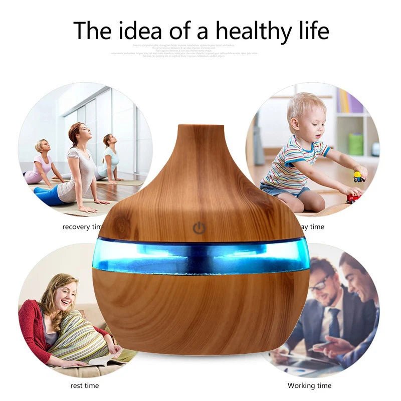 USB Portable Humidifier 300ml Wood Grain Ultrasonic Aroma Diffuser Essential Oil Cool Mist - PREMA TIME - Prema Time