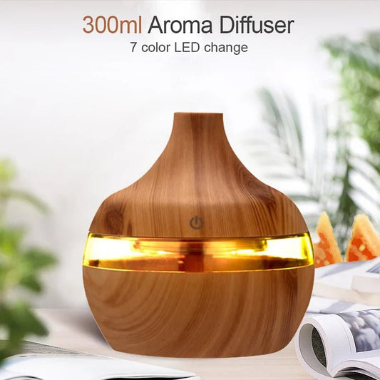 USB Portable Humidifier 300ml Wood Grain Ultrasonic Aroma Diffuser Essential Oil Cool Mist - PREMA TIME - Prema Time