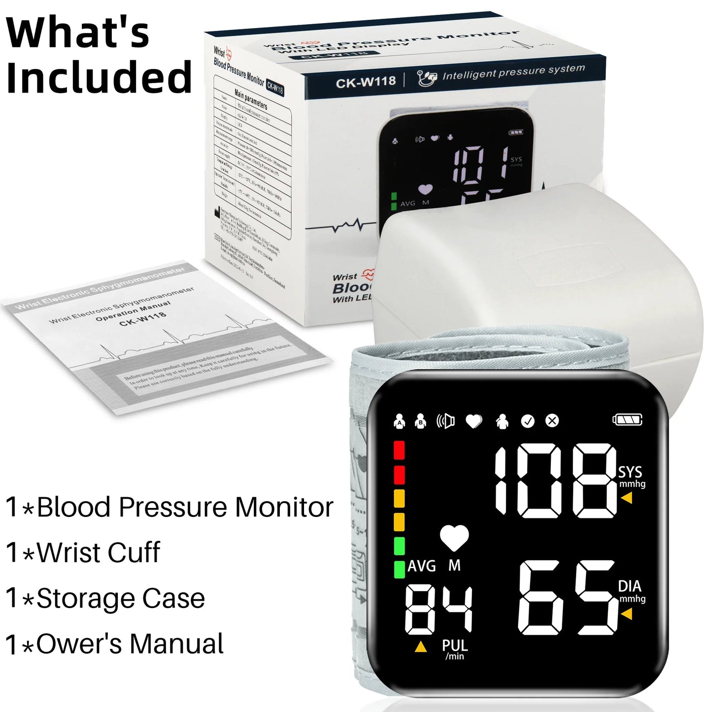 VIIWII Automatic Wrist Blood Pressure Monitor Adjustable Cuff LCD Display Rechargeable Home Use - PREMA TIME - Prema Time