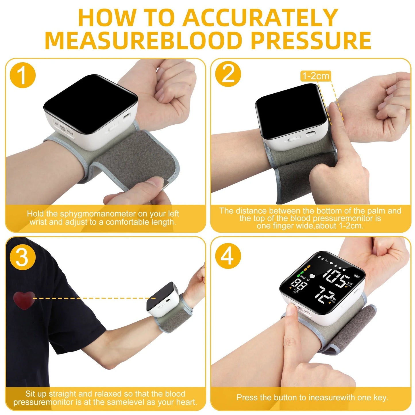 VIIWII Automatic Wrist Blood Pressure Monitor Adjustable Cuff LCD Display Rechargeable Home Use - PREMA TIME - Prema Time