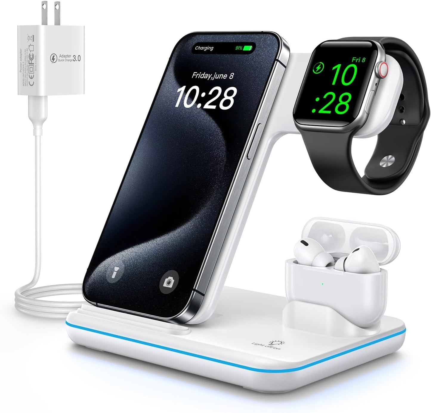WAITIEE 3 - in - 1 Wireless Charger - iPhone 16 Apple Watch AirPods Charging Station - PREMA TIME - Prema Time