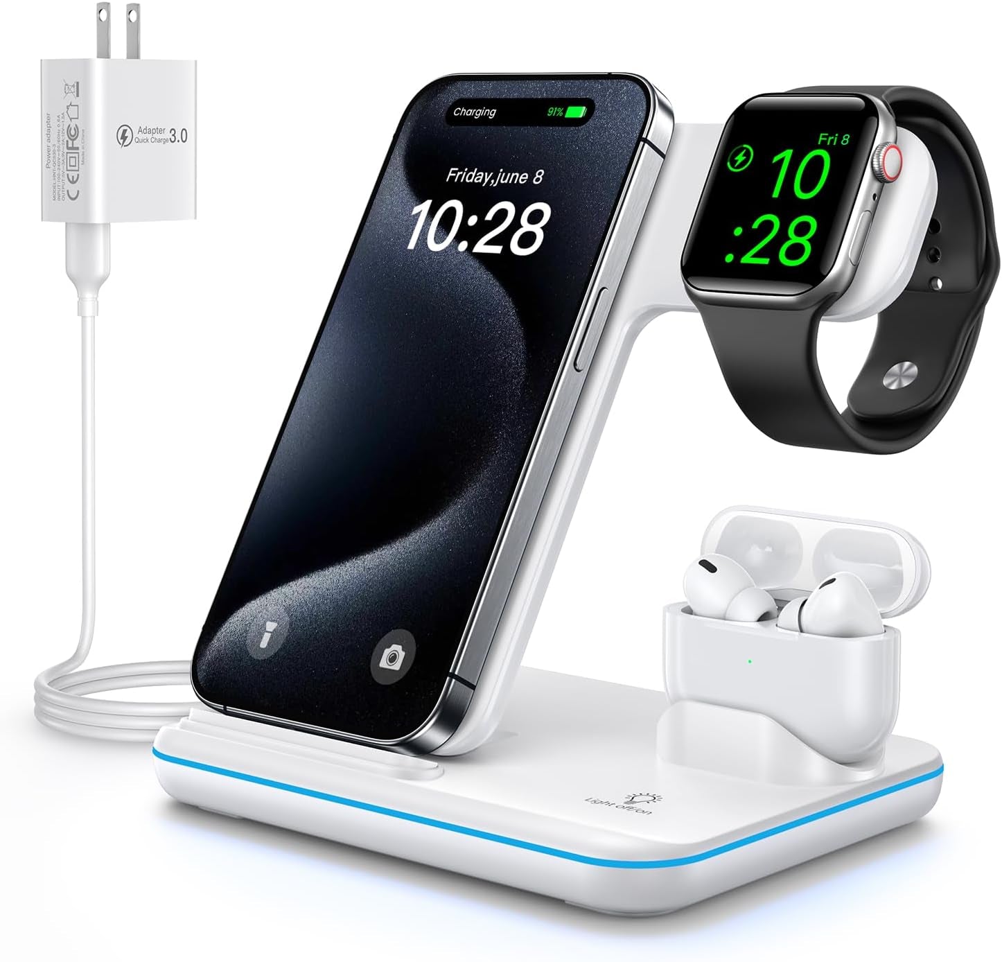 WAITIEE 3 - in - 1 Wireless Charger - iPhone 16 Apple Watch AirPods Charging Station - PREMA TIME - Prema Time
