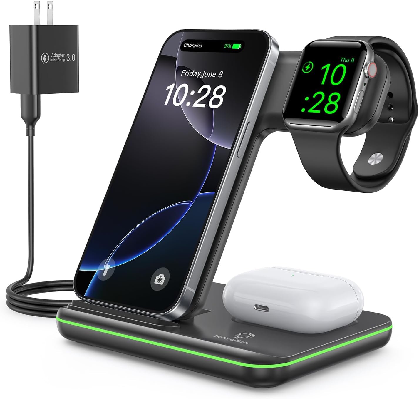WAITIEE 3 - in - 1 Wireless Charger - iPhone 16 Apple Watch AirPods Charging Station - PREMA TIME - Prema Time