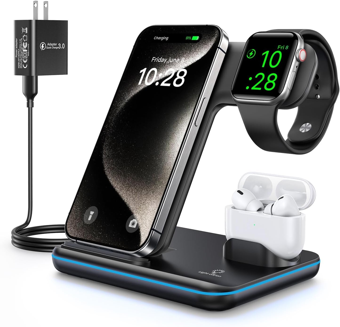 WAITIEE 3 - in - 1 Wireless Charger - iPhone 16 Apple Watch AirPods Charging Station - PREMA TIME - Prema Time