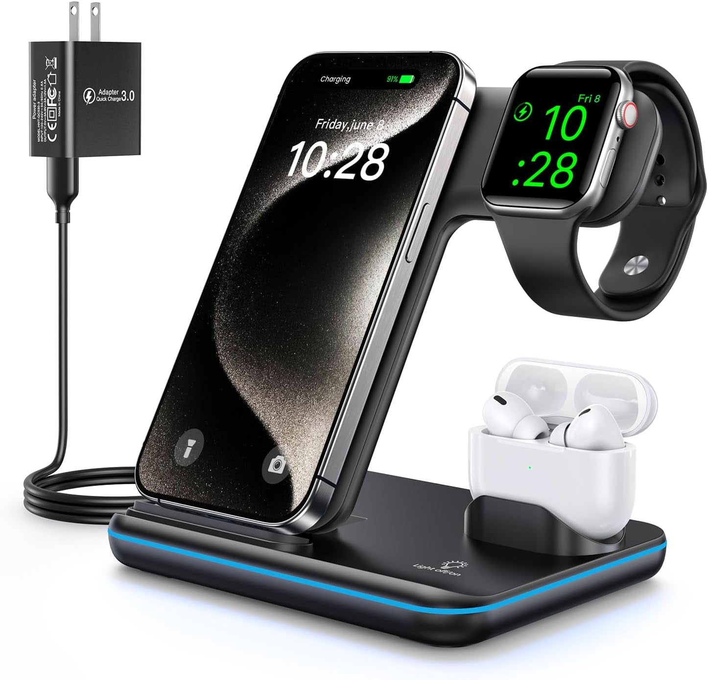 WAITIEE 3 - in - 1 Wireless Charger - iPhone 16 Apple Watch AirPods Charging Station - PREMA TIME - Prema Time