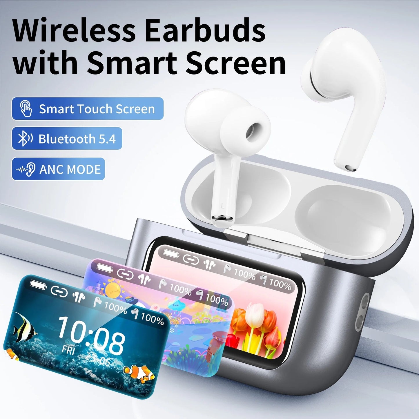 Wireless Bluetooth Touchscreen Earbuds 75H Battery 6 EQ Modes ANC Noise Cancelling - PREMA TIME - Prema Time