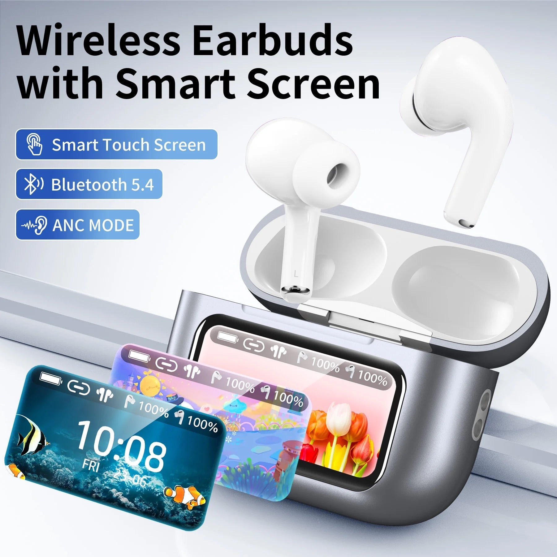 Wireless Bluetooth Touchscreen Earbuds 75H Battery 6 EQ Modes ANC Noise Cancelling - PREMA TIME - Prema Time