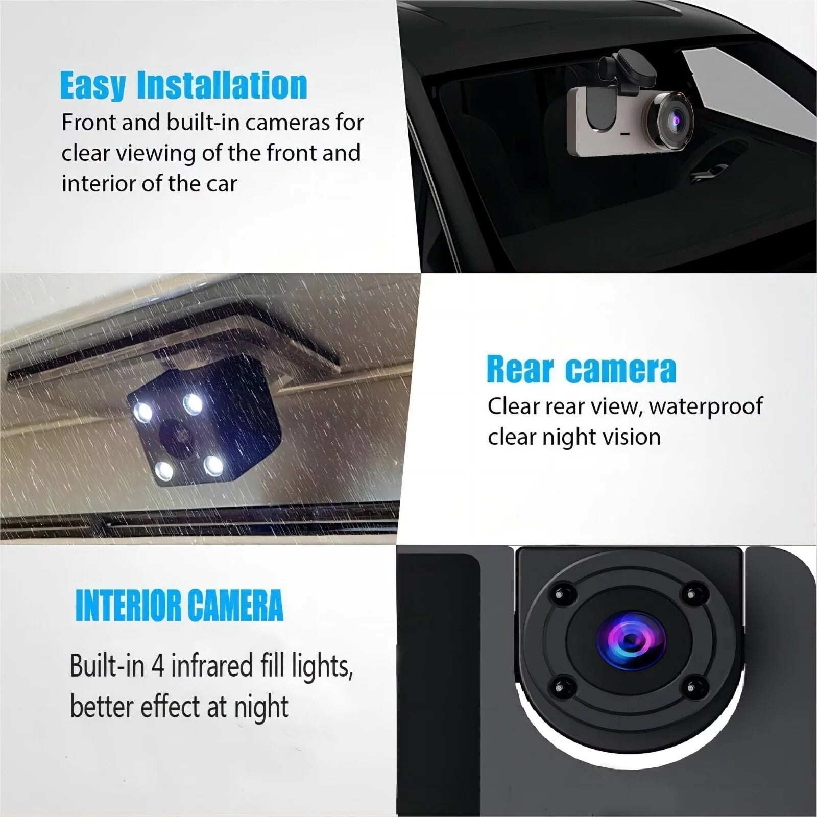 Wuketin 1080P 3 Channel Dash Cam Front Rear Inside Night Vision 32GB SD Card - PREMA TIME - Prema Time