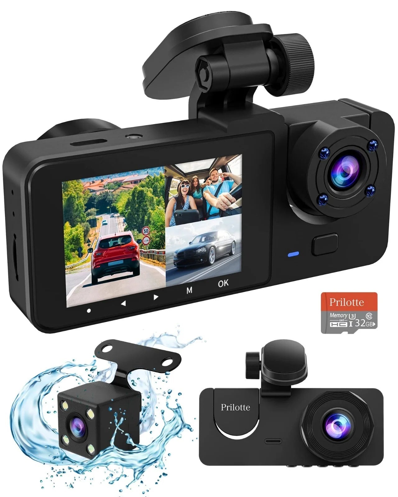 Wuketin 1080P 3 Channel Dash Cam Front Rear Inside Night Vision 32GB SD Card - PREMA TIME - Prema Time
